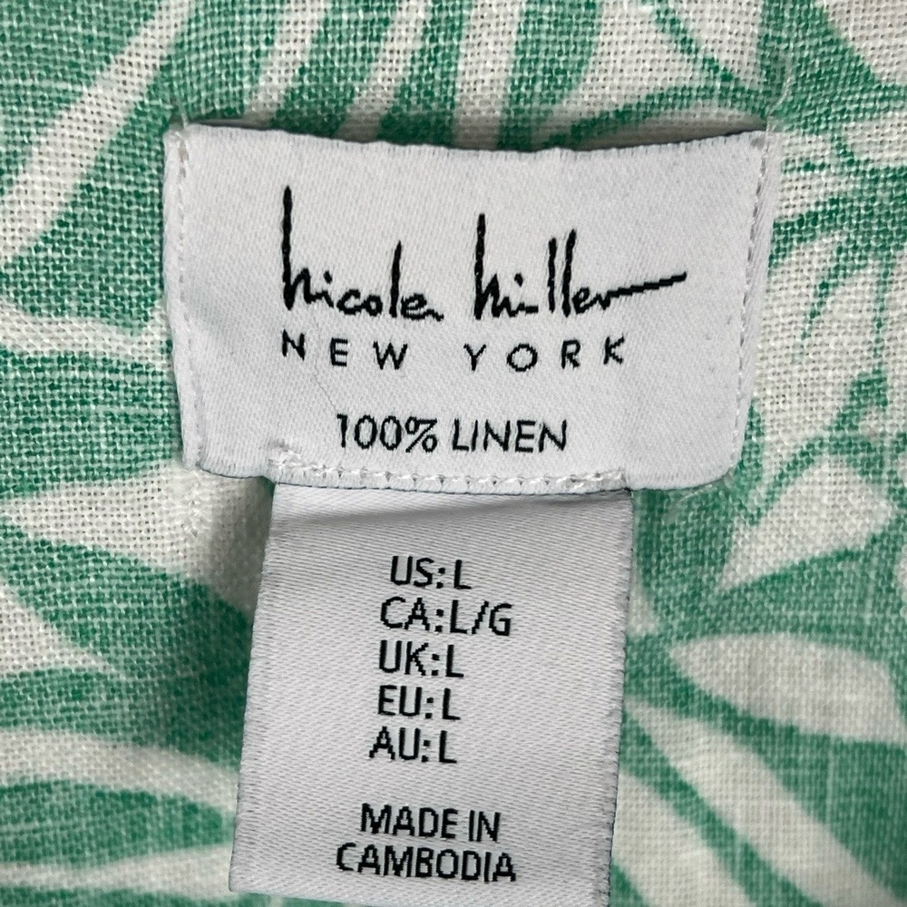 Nicole Miller Womens Large Green‎ White Tropical Linen Lounge Set Resort - Picture 4 of 9